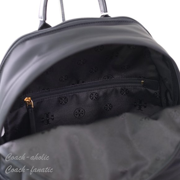 NWT Tory Burch Ella Logo Dual Zip Compartment Nylon Backpack in Black - Picture 12 of 13